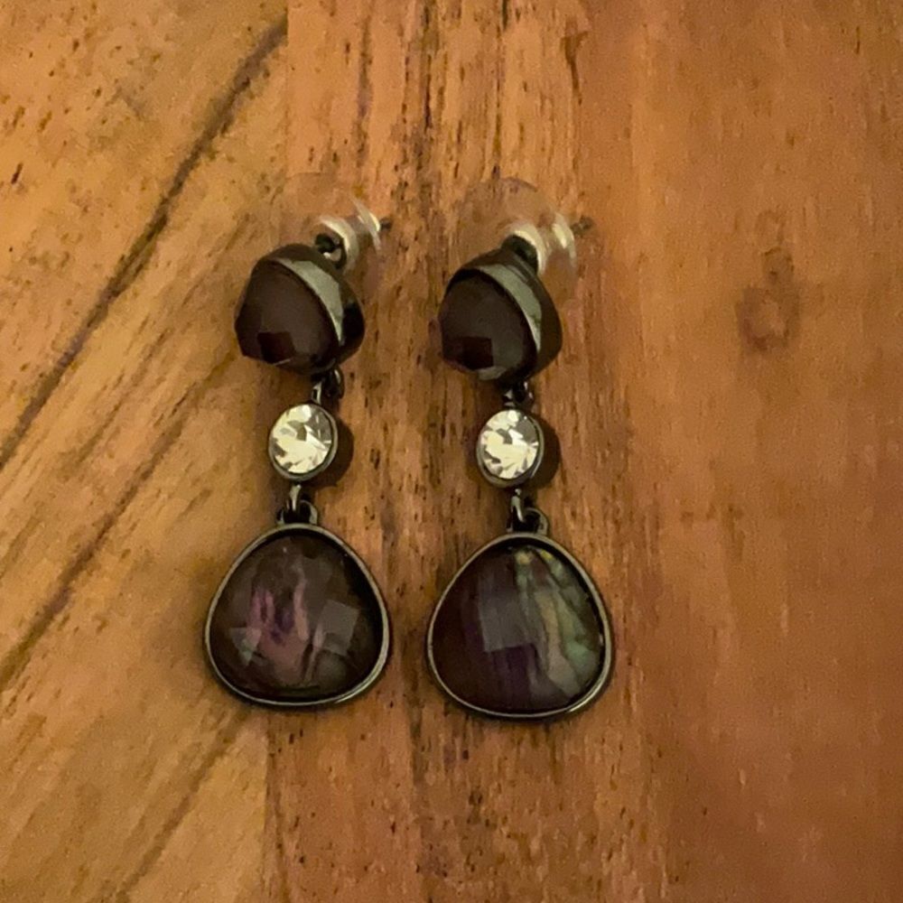 Iridescent Purple Stone and CZ Earrings | 1.5” Drop